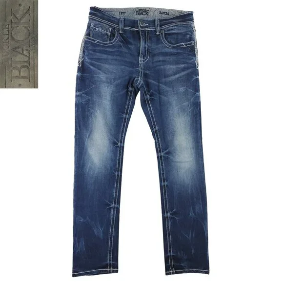 Buckle Black Jeans Slim No. 1 Fit Stretch Stitched Men's "34x34" Actual 36x34 - Picture 1 of 10
